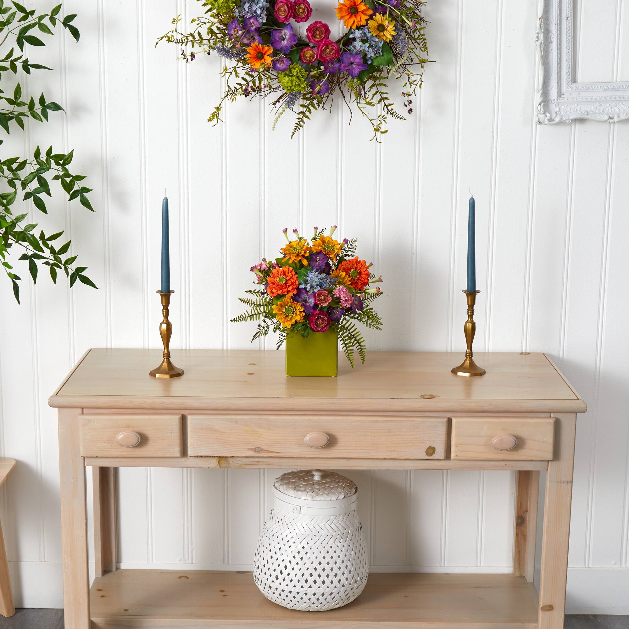 14" Mixed Floral Artificial Arrangement in Green Vase